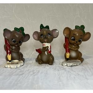 Vintage Josef Originals Christmas Mice Porcelain Figurines, Exc Cond